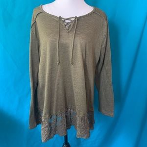 ❤️ living doll women’s long-sleeve olive green top size 3X